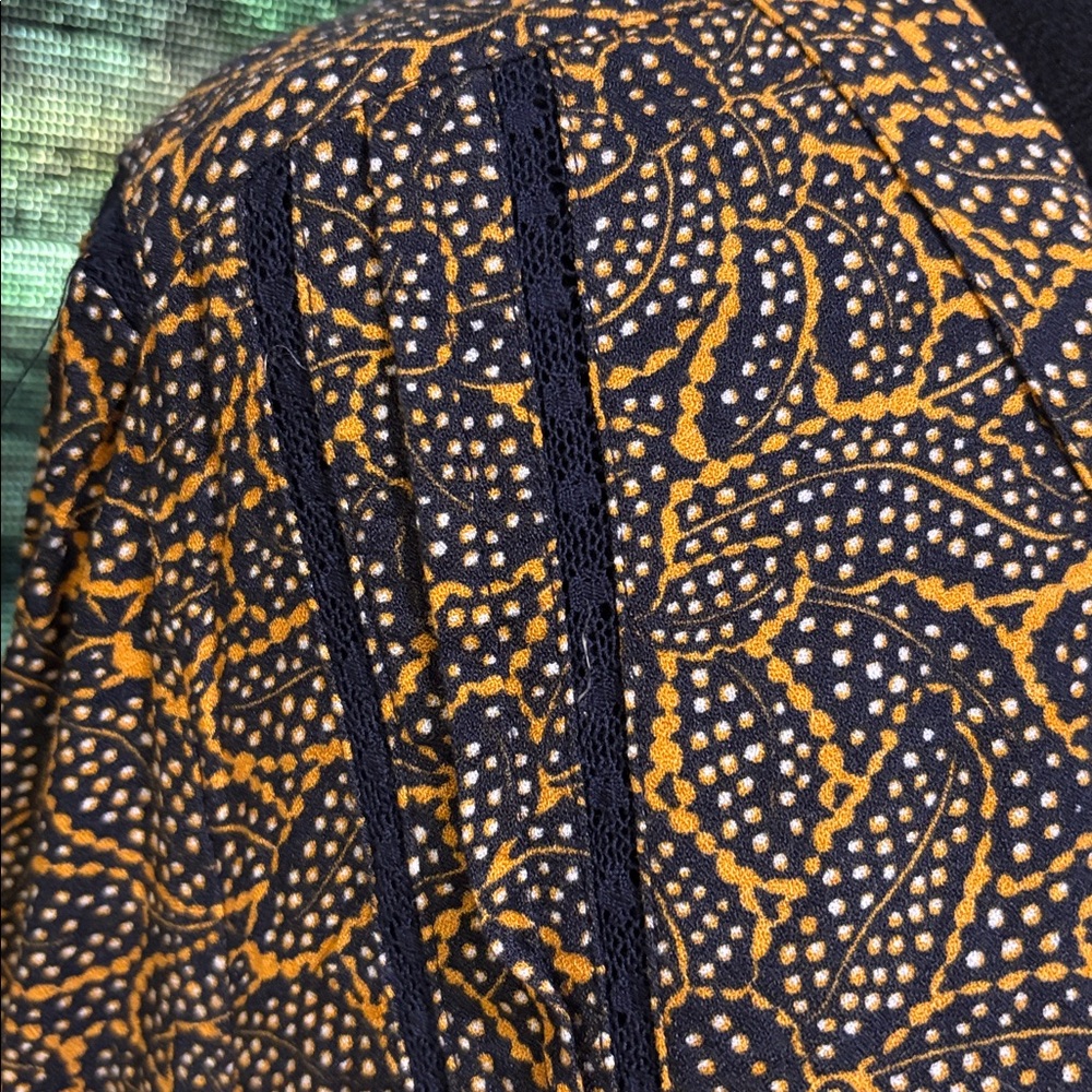 Hinge Women’s Blue & Orange Floral Print LS V-Neck Lace Accent Blouse‎ SZ XL - Picture 3 of 9
